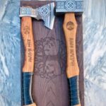 Handmade Viking Axe Set of 2 – Celtic Engraved Steel Blade & Oak Wood Handle with Leather Wrap