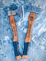 Handmade Viking Axe Set of 2 – Celtic Engraved Steel Blade & Oak Wood Handle with Leather Wrap - Image 2