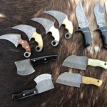 Handmade Mini Damascus Steel Knife Collection – Karambit, Cleaver & Skinning Knives