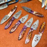 Purple & Blue Resin Handle Damascus Knife Collection - 10 Piece Set