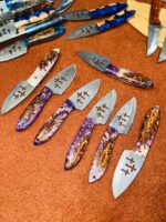 Purple & Blue Resin Handle Damascus Knife Collection - 10 Piece Set