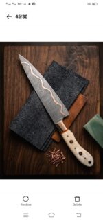 Gold Inlay Chef Knife - Amber Resin Handle & Leather Sheath - Image 3