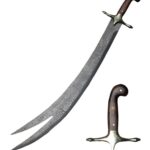 Damascus Steel Zulfiqar Sword – Hand Forged Curved Forked Blade with Wood Handle & Brass Hilt