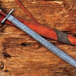 Handmade Damascus Steel Viking Sword – Straight Blade with Wood Handle, Brass Fittings & Leather Sheath