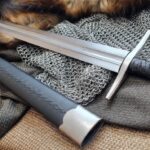 Handmade Medieval Arming Sword – Leather Wrapped Grip with Round Pommel & Leather Scabbard