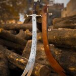 Handmade Damascus Steel Zulfiqar Sword – Arabic Calligraphy Blade with Leather Scabbard