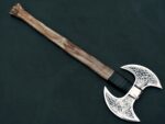 Handmade Double Headed Viking Axe – Celtic Knotwork Engraved Steel with Long Wood Handle - Image 7