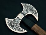 Handmade Double Headed Viking Axe – Celtic Knotwork Engraved Steel with Long Wood Handle - Image 5
