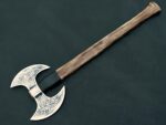 Handmade Double Headed Viking Axe – Celtic Knotwork Engraved Steel with Long Wood Handle - Image 6