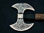 Handmade Double Headed Viking Axe – Celtic Knotwork Engraved Steel with Long Wood Handle - Image 4