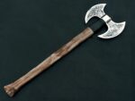 Handmade Double Headed Viking Axe – Celtic Knotwork Engraved Steel with Long Wood Handle - Image 2