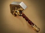 Handmade Viking Battle Axe – Gold Dragon Pommel with Rune Engraved Steel Head & Leather Wrapped Handle - Image 6
