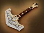 Handmade Viking Battle Axe – Gold Dragon Pommel with Rune Engraved Steel Head & Leather Wrapped Handle - Image 3