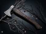 Handmade Viking Bearded Axe – Wolf Knotwork Engraved Blade with Curved Wood Handle - Image 6
