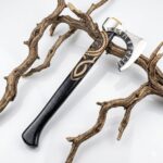 Handmade Viking Bearded Axe – Elder Futhark Rune Engraved Blade with Carved Knotwork Handle - Image 2