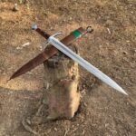 Handmade Medieval Ring Pommel Sword – Curved Crossguard with Wood Handle & Leather Scabbard