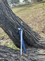 Handmade Elven-Style Fantasy Sword – Swept Crossguard with Leather Wrapped Grip & Blue Scabbard - Image 2