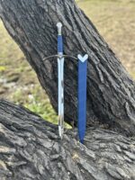 Handmade Elven-Style Fantasy Sword – Swept Crossguard with Leather Wrapped Grip & Blue Scabbard - Image 3