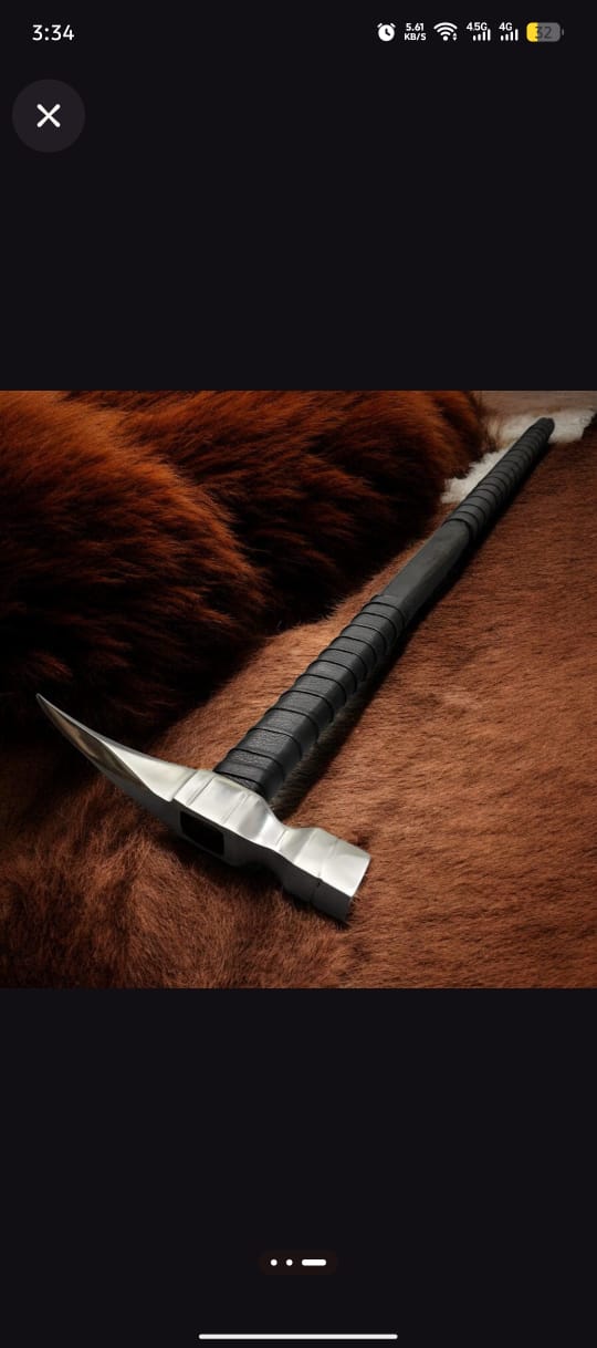 WhatsApp Image 2026-06-25 at 3.03.48 PM (1) Handmade Medieval War Hammer – Horseman's Pick with Spiked Steel Head & Leather Wrapped Handle - Image 1